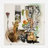 Richard Attila Lukacs, it's not the money...it's the principle, offset lithograph in colors, paper collage, gold leaf and mixed media on paper