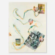 Leo Gabin, Stupid on This, 2014, acrylic, lacquer, spray paint and screenprint in colors on canvas