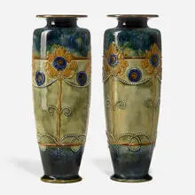 Royal Doulton, Tall vases with stylized flowers, pair