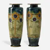 Royal Doulton, Tall vases with stylized flowers, pair