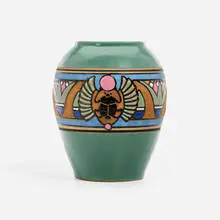 Brush-McCoy, Rare King Tut vase with Egyptian scarab, c. 1923, glazed earthenware with squeeze-bag decoration