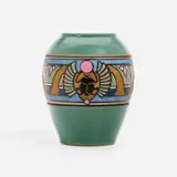 Brush-McCoy, Rare King Tut vase with Egyptian scarab, c. 1923, glazed earthenware with squeeze-bag decoration