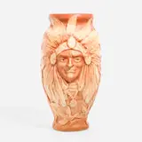 Owens Pottery, Rare and Tall Jeweled vase with Native American portrait, c. 1903, glazed earthenware