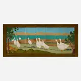 Rookwood Faience, Fine and Rare tableau with geese and pastoral landscape, c. 1915, glazed earthenware