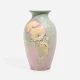 Mae Timberlake for Weller Pottery, Tall Hudson vase with hollyhocks, c. 1925, glazed earthenware