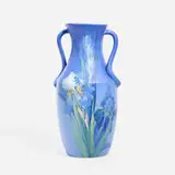 Mae Timberlake for Weller Pottery, Tall Hudson vase with irises, c. 1925, glazed earthenware
