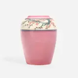 Banded Vellum vase with cherry blossoms by Edward T. Hurley for Rookwood Pottery, 1917, glazed earthenware, sold Jun 2024