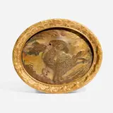 Rare plaque with repoussé crab, fish, turtle and faux jewels by Maria Longworth Nichols Storer, sold Jun 2024