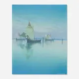 In the Quiet Lagoon (Marine scenic Vellum plaque) by Carl Schmidt for Rookwood Pottery, 1923, glazed earthenware, original frame, sold Jun 2024
