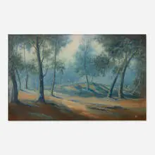 Edward Diers for Rookwood Pottery, Forest Landscape (Fine and Large scenic Vellum plaque), 1917, glazed earthenware, original frame