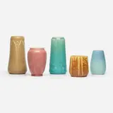 Collection of five production vases by Rookwood Pottery, 1916-1930, glazed earthenware, glazed porcelain, sold Jun 2024