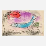 Marc Chagall, Le poisson bleu (from Chagall by Jacques Lassaigne), 1957, lithograph in colors