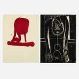 Mimmo Paladino, Carro dormente (diptych) (from the For Joseph Beuys portfolio), 1987, lithograph in colors on Japanese paper, woodcut on Japanese paper
