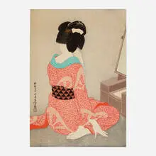 Hakuhō Hirano, Kagami no mae (Before the Mirror), 1932, woodblock in colors