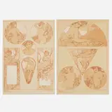 Alphonse Mucha, Two works from the Figures décoratifs portfolio, 1905, lithograph in colors