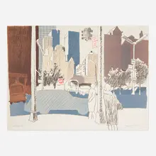 Fairfield Porter, New York Street Scene, 1969, lithograph in colors on Arches
