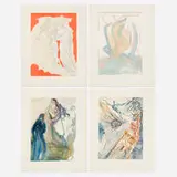Four unique decomposition works from the 1964 Divine Comedy portfolio by Salvador Dalí, 1964, wood engraving in colors, sold Mar 2024