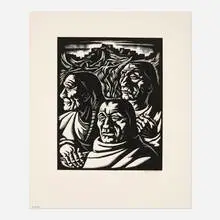 Eagle Dance by Howard Cook, 1942, wood engraving, sold Mar 2024