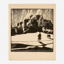 Howard Cook, Morning Smokes, Taos Pueblo, 1927, woodcut