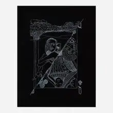 La dame de trèfle by Man Ray, 1970, etching and pochoir in white ink on black paper, sold Apr 2025