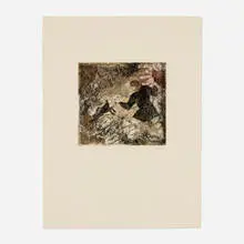 Sandro Chia, L'artificio (from the Manuale d'Aprile portfolio), 1981, aquatint, drypoint, roulette, scraping and open-bite with asphaltum in colors on Archescolors