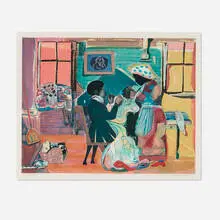 Quilting Time by Romare Bearden, 1979, lithograph in colors, sold Apr 2025
