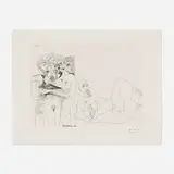 Pablo Picasso, Barbu fantasmant, femmes, homme, et homme grec au corps de femme (from Série 156), 1971, etching