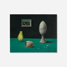 Gertrude Abercrombie, Chicken with Eggs, 1961, oil on Masonite