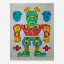 Karl Wirsum, Mouse Meow, 1983, screenprint in colors on silver foil on white wove paper