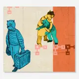 Kojo Griffin, Untitled (Man Walking Away, Boy Crying), 2001, mixed media on wood panel