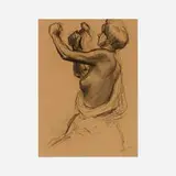 Maximilien Luce, A female sculptor, naked to the waist, black chalk and stump on light brown paper laid to paper