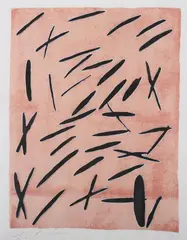 Larry Poons, Abstract in Salmon and Black, Color lithograph