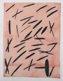 Larry Poons, Abstract in Salmon and Black, Color lithograph