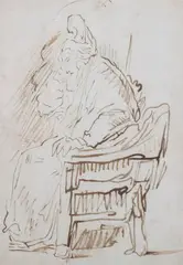 Old Man by Continental School, Brown ink on paper, sold Nov 2008