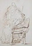Continental School, Old Man, Brown ink on paper
