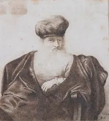 Flemish School, Old Man Seated, Brown ink on laid paper
