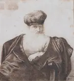 Flemish School, Old Man Seated, Brown ink on laid paper