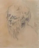 Jakob Becker, Head Study of a Bearded Man, Graphite on laid paper