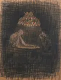 Laurence Holofcener, The Chess Match, Watercolor and crayon on paper
