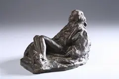 J.P., Reclining Girl with Dogs, Bronze - Height: 5 in