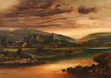Castle at Riverside by Continental School, CASTLE AT RIVERSIDE, oil on canvas, sold Nov 2008