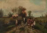 A. Garretta, Herding Cows, Oil on canvas