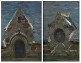 STONE CHAPEL and DORMER WINDOW: TWO WORKS by French School, STONE CHAPEL and DORMER WINDOW: TWO WORKS, oil on panel, sold Nov 2008