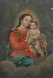 Mexican School, Untitled, VIRGIN WITH CHILD, oil on tin