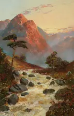 F.E. Jamieson, Mountain Stream at Sunset, Oil on canvas