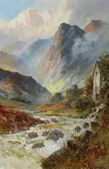 F.E. Jamieson, Cottage by a Mountain Stream, Oil on canvas C