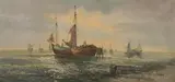 J. van Delden, Unloading the Catch, Oil on canvas