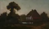 Georges Renson, French Farmhouse at Dawn, Oil on canvas