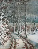 Vida Roberts, Winter Landscape with Path, Oil on canvas
