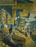 William Woodward, Market Scene, Oil on board